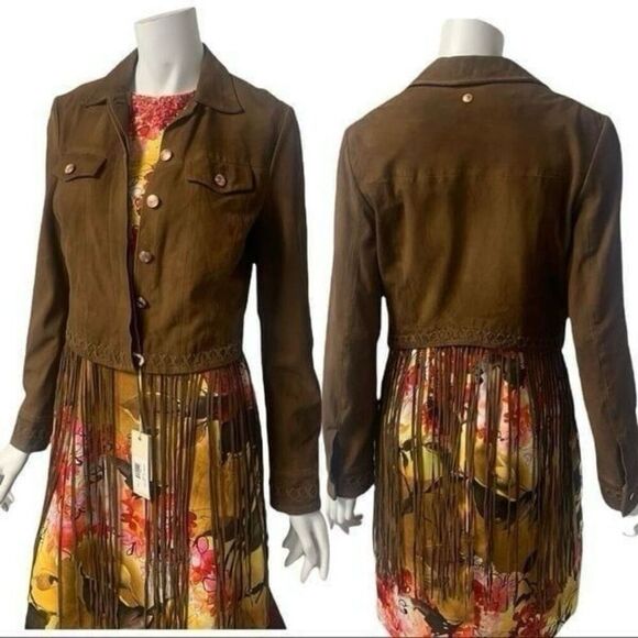 Diesel Leather Suede brown Fringe Dead stock Western Fringe Button Front Jacket - Picture 1 of 4